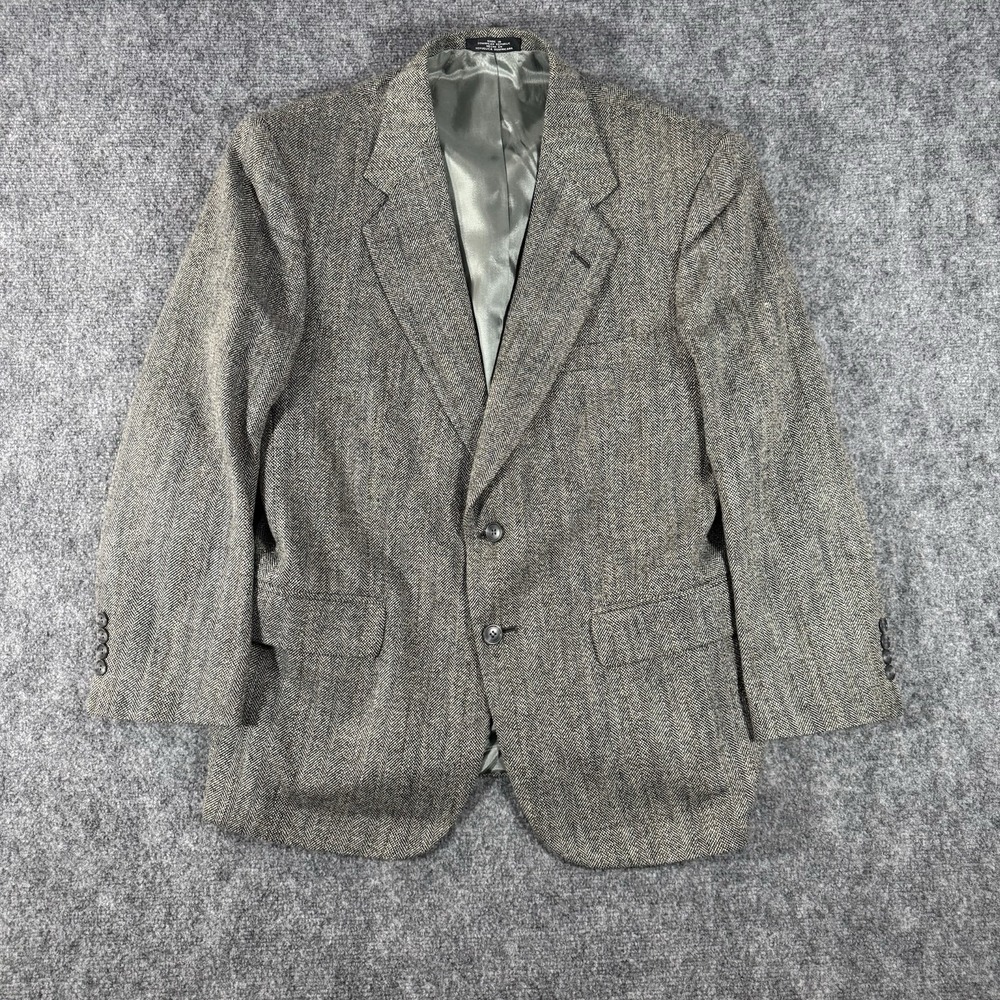 TOWNCRAFT Mens Gray HERRINGBONE TWEED WOOL Classic Sport Coat Blazer Jacket 40S